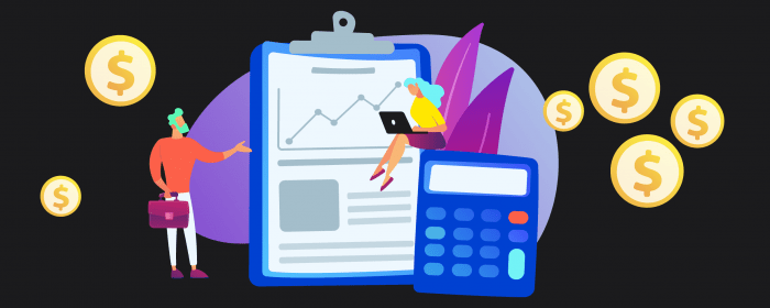 Animated employees discussing business analytics